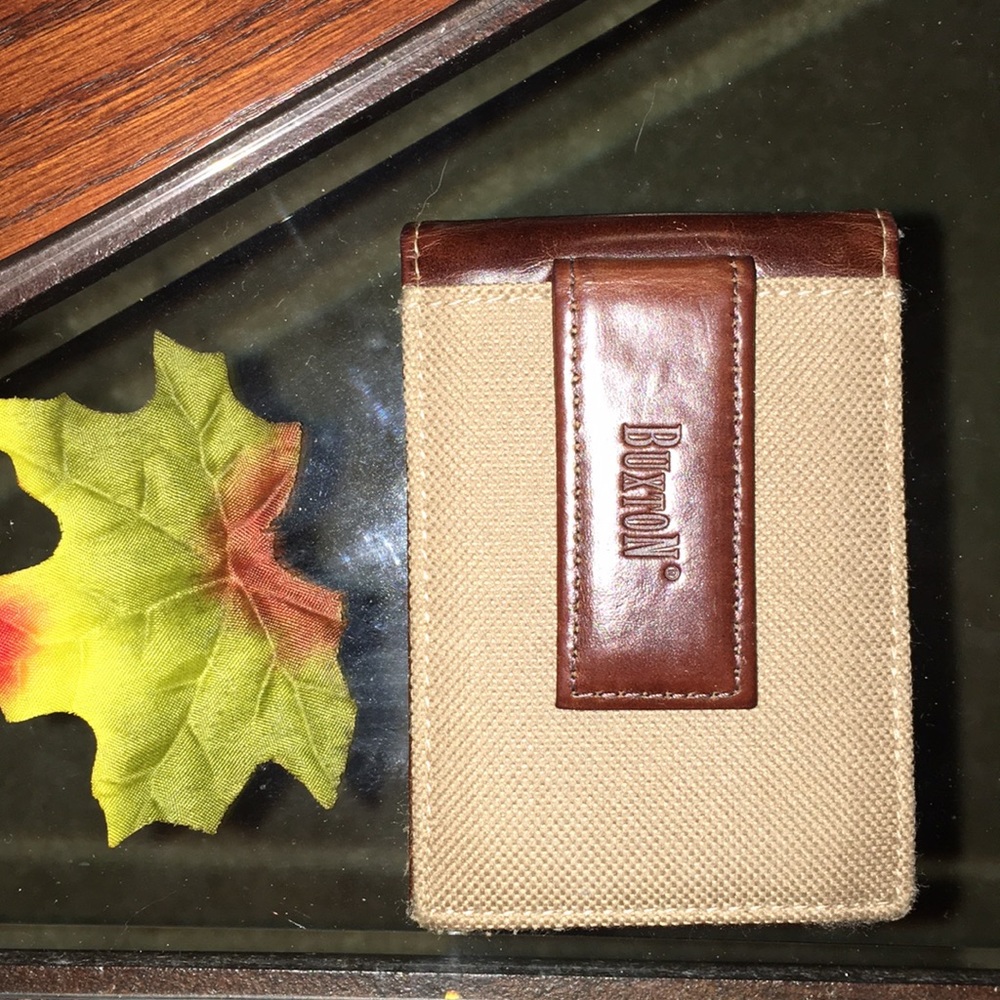 Buxton brown leather money clip